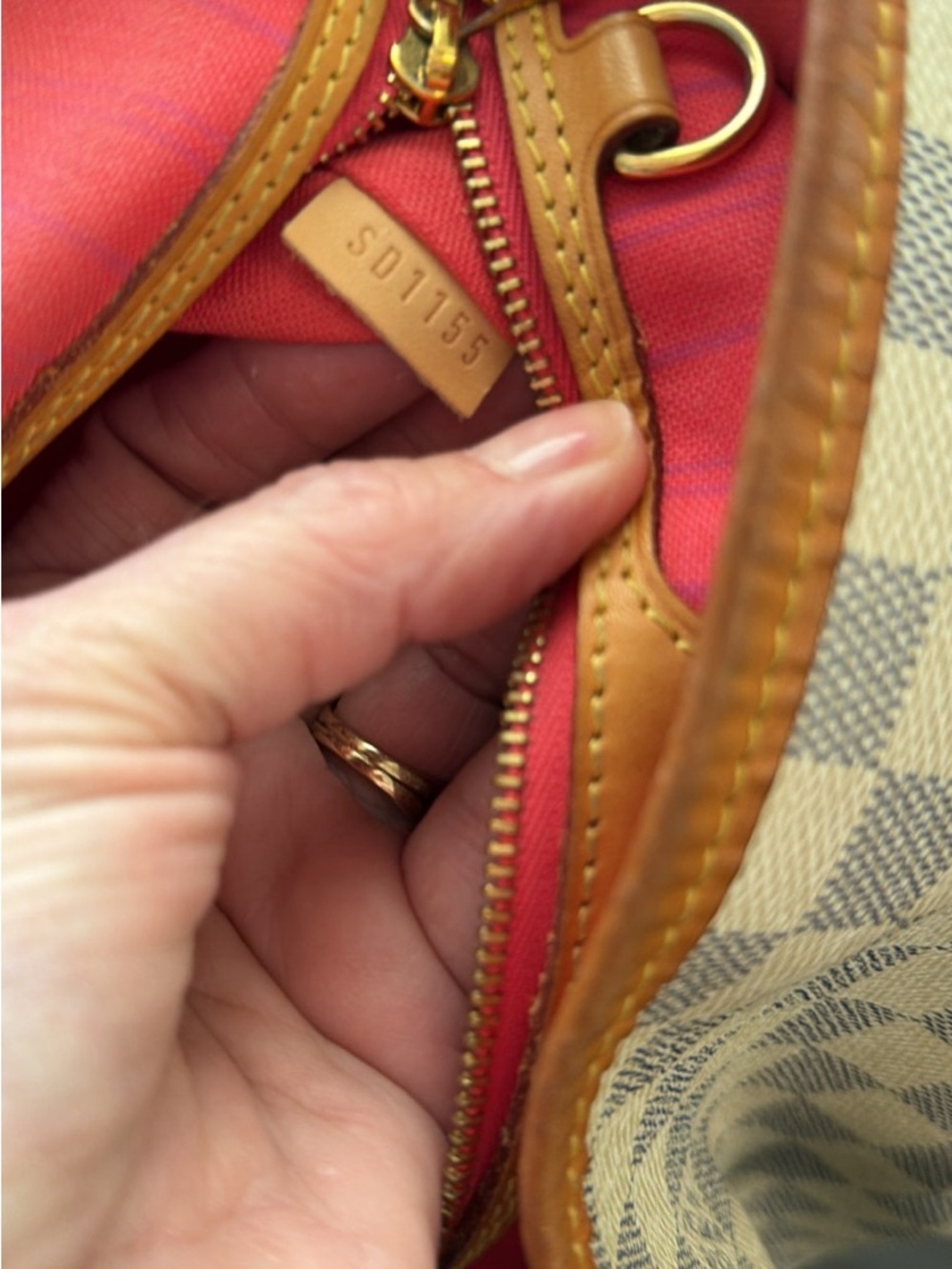 Louis Vuitton Damier Azur Shoulder Bag with Brown Trim and Pink Interior Accent - Picture 5 of 5